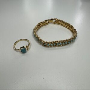 Gold Toned and Faux Turquoise Bracelet and Ring Set